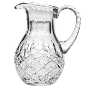 POLONIA Lead Crystal Pitcher Criss Cross & Circle Pattern Poland EUC